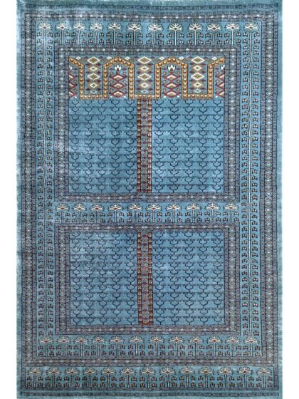 4x6 Feet Blue Hand Knotted Bamboo Silk Carpet Traditional Parda