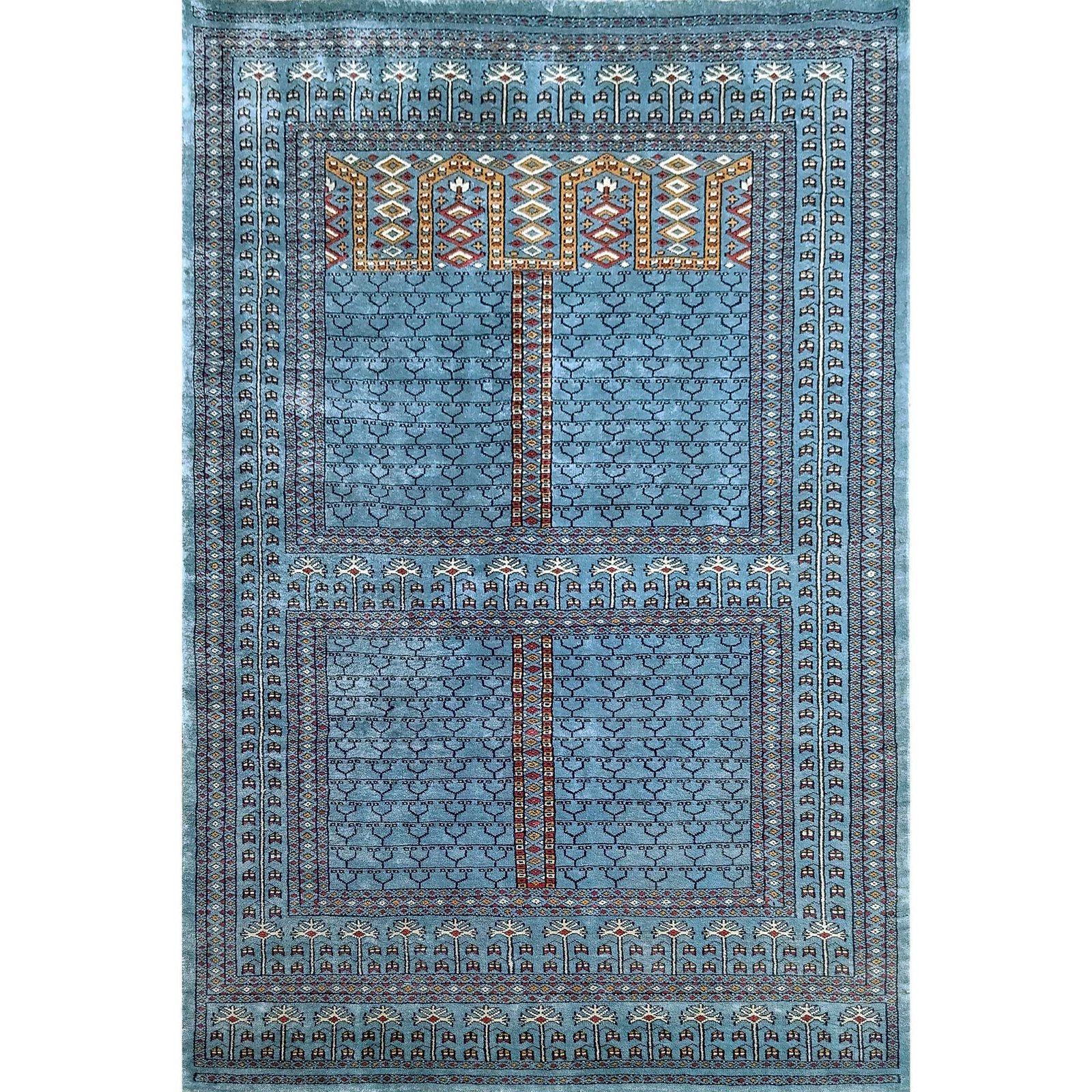 4x6 Feet Blue Hand Knotted Bamboo Silk Carpet Traditional Parda
