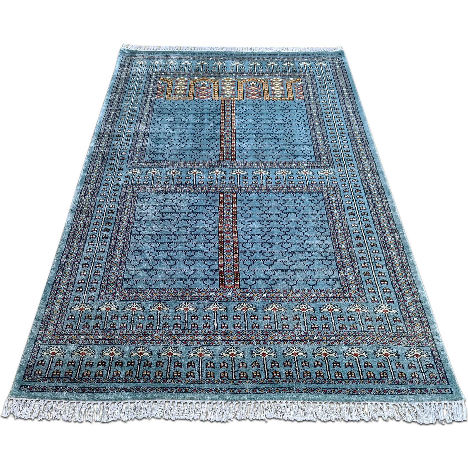 4x6 Feet Blue Hand Knotted Bamboo Silk Carpet Traditional Parda - Image 2