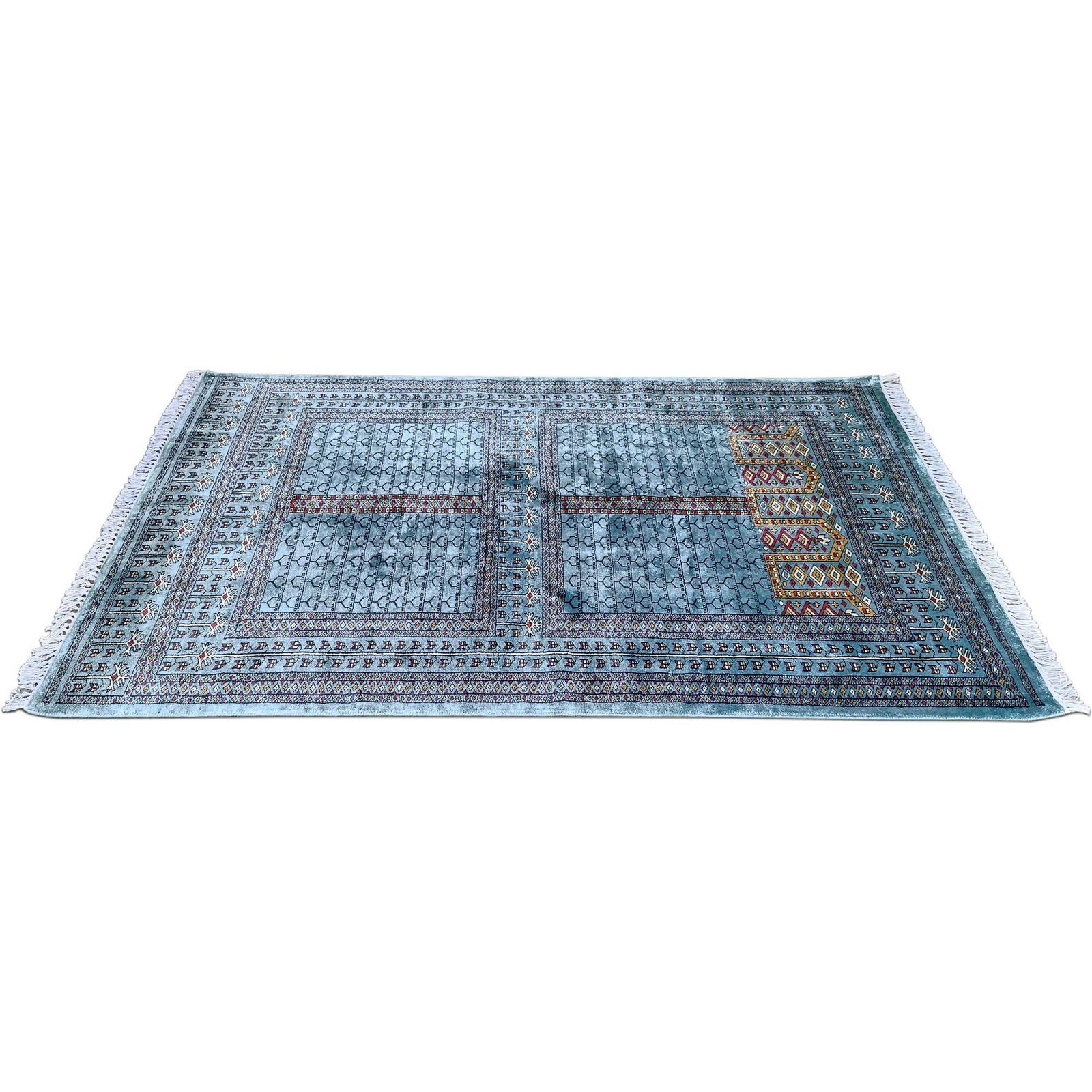 4x6 Feet Blue Hand Knotted Bamboo Silk Carpet Traditional Parda - Image 4
