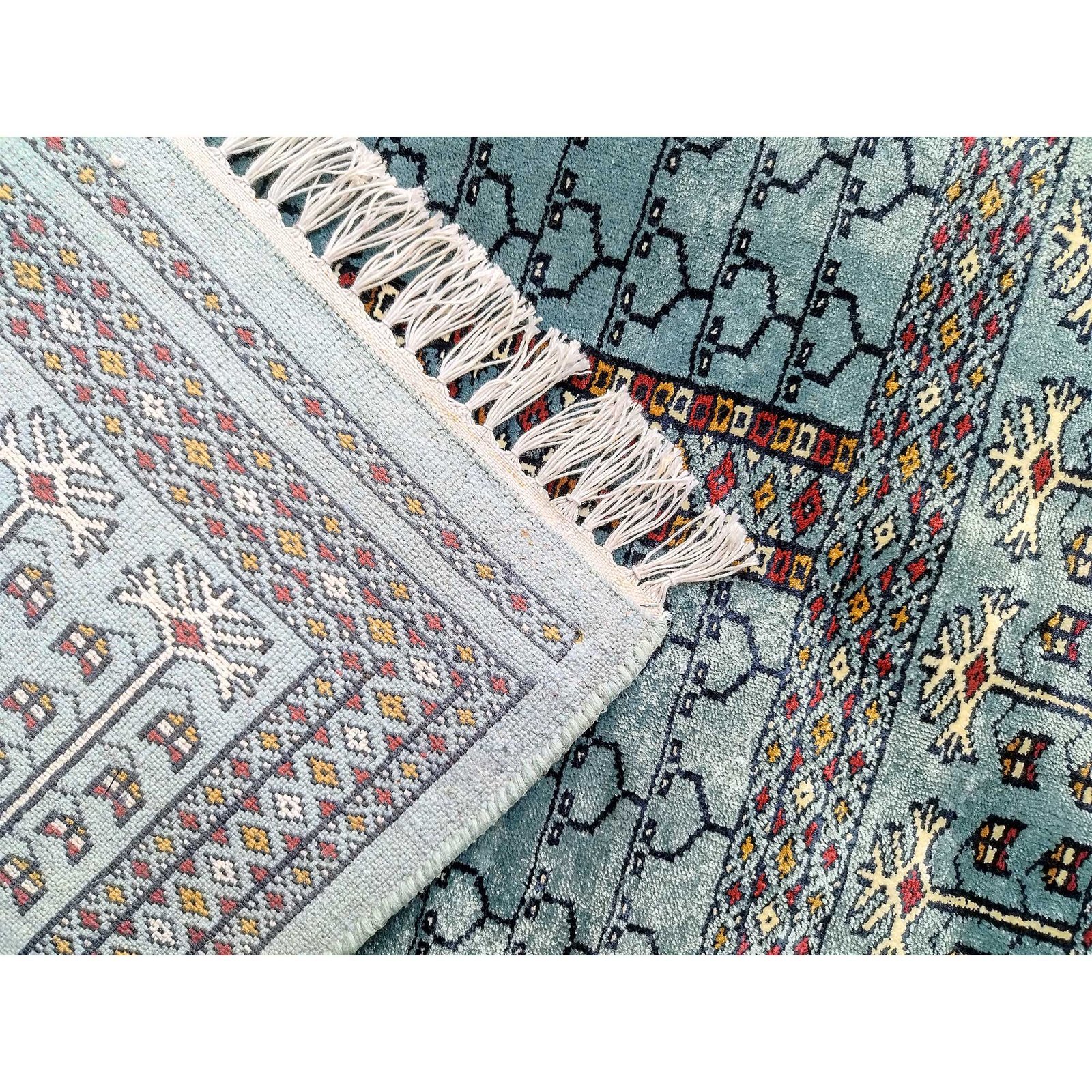 4x6 Feet Blue Hand Knotted Bamboo Silk Carpet Traditional Parda - Image 5
