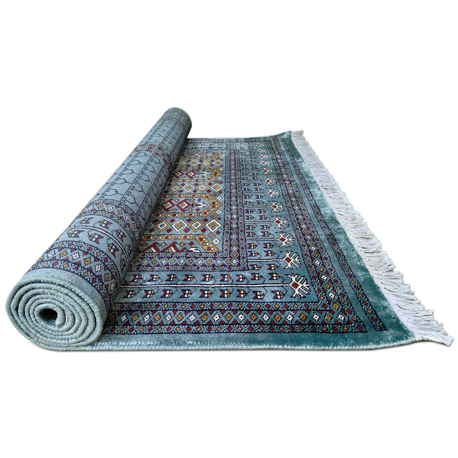 4x6 Feet Blue Hand Knotted Bamboo Silk Carpet Traditional Parda - Image 6