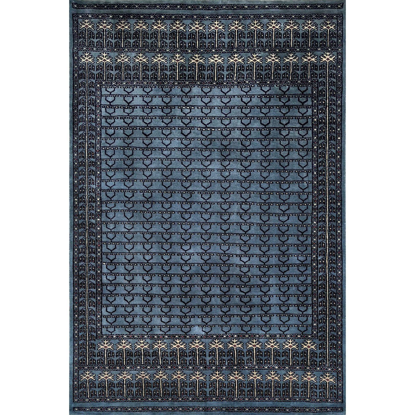 4x6 ft Hand knotted Wool Carpet Bluish Gray Parda