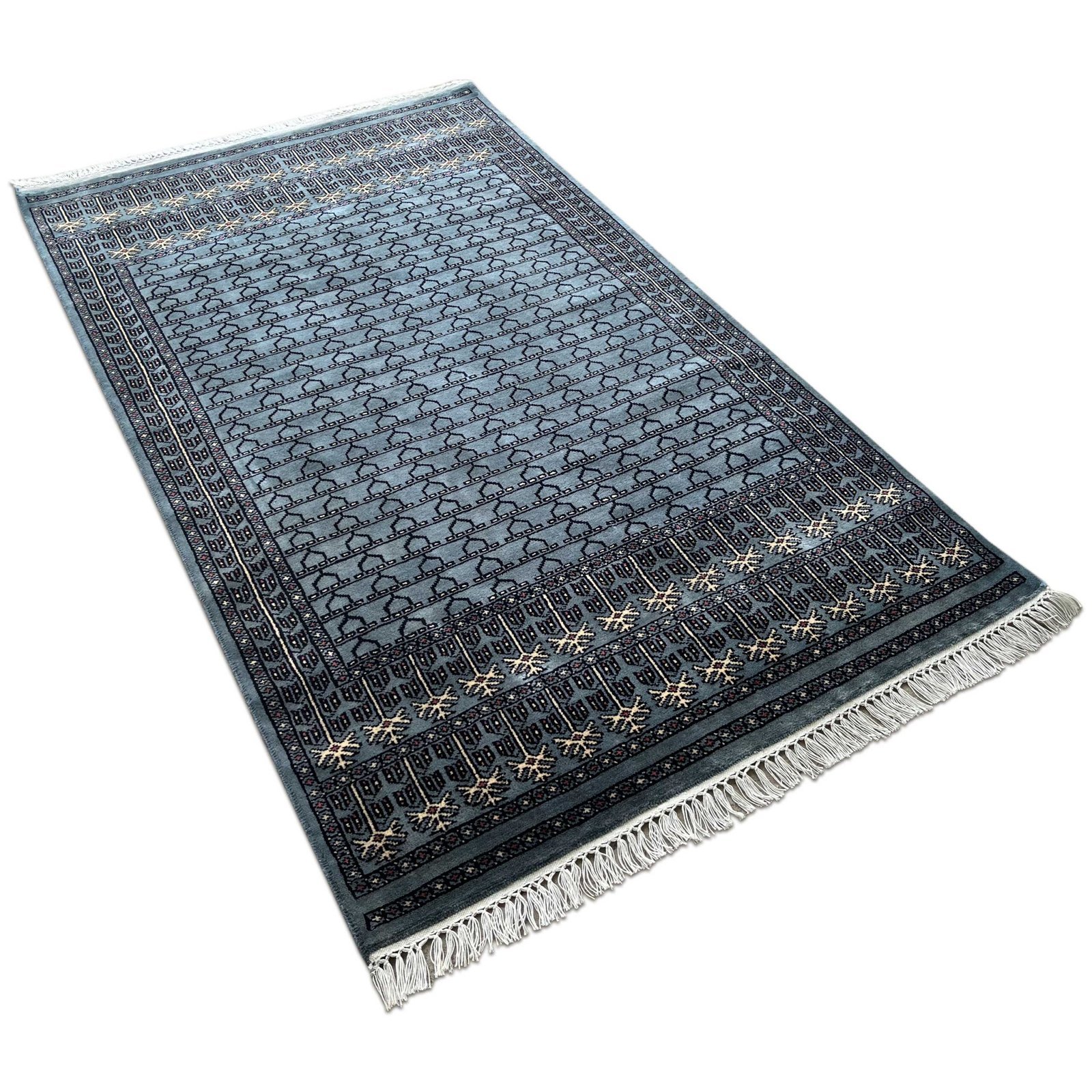 4x6 ft Hand knotted Wool Carpet Bluish Gray Parda - Image 2