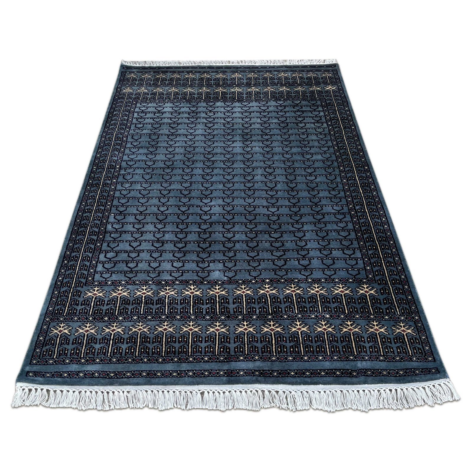4x6 ft Hand knotted Wool Carpet Bluish Gray Parda - Image 6