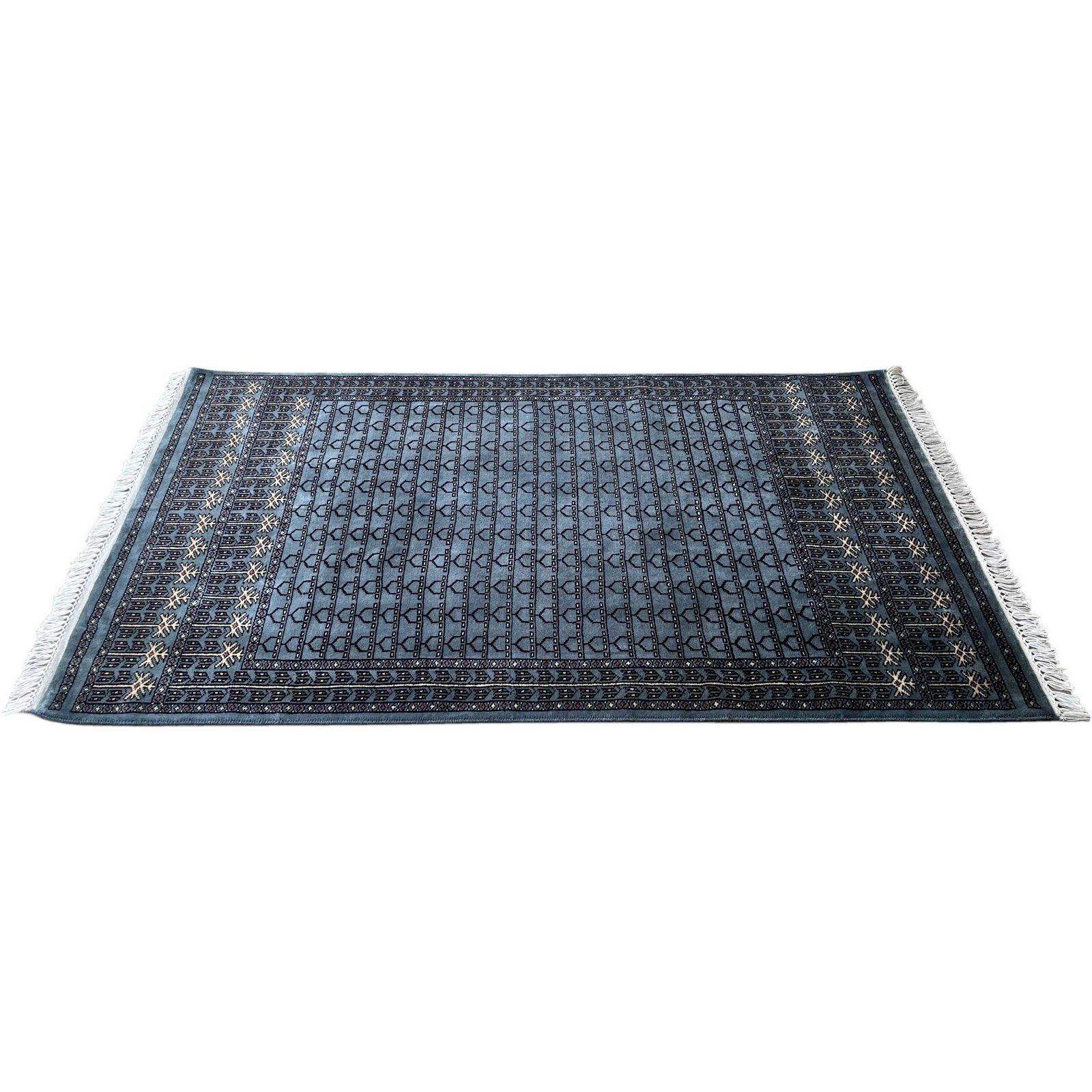 4x6 ft Hand knotted Wool Carpet Bluish Gray Parda - Image 5