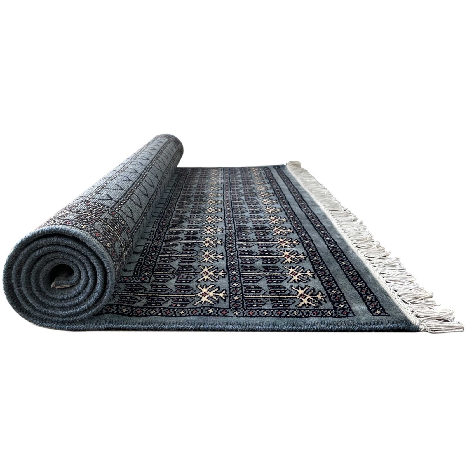 4x6 ft Hand knotted Wool Carpet Bluish Gray Parda - Image 4