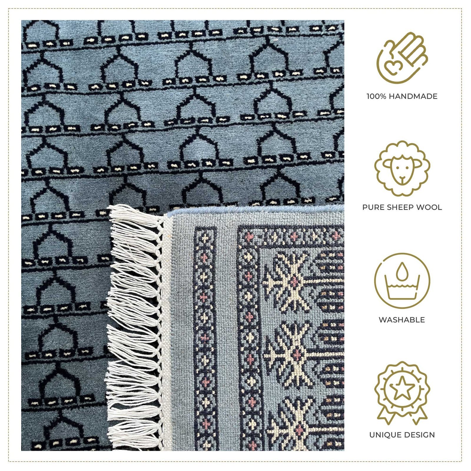 4x6 ft Hand knotted Wool Carpet Bluish Gray Parda - Image 3
