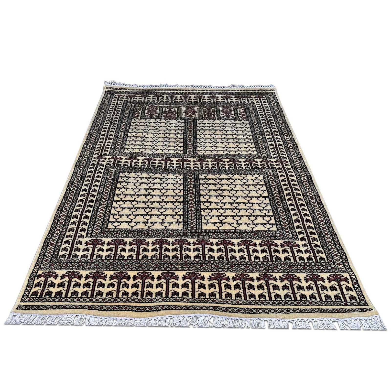 4x6 Feet White Hand Knotted Wool Carpet Parda - Image 2