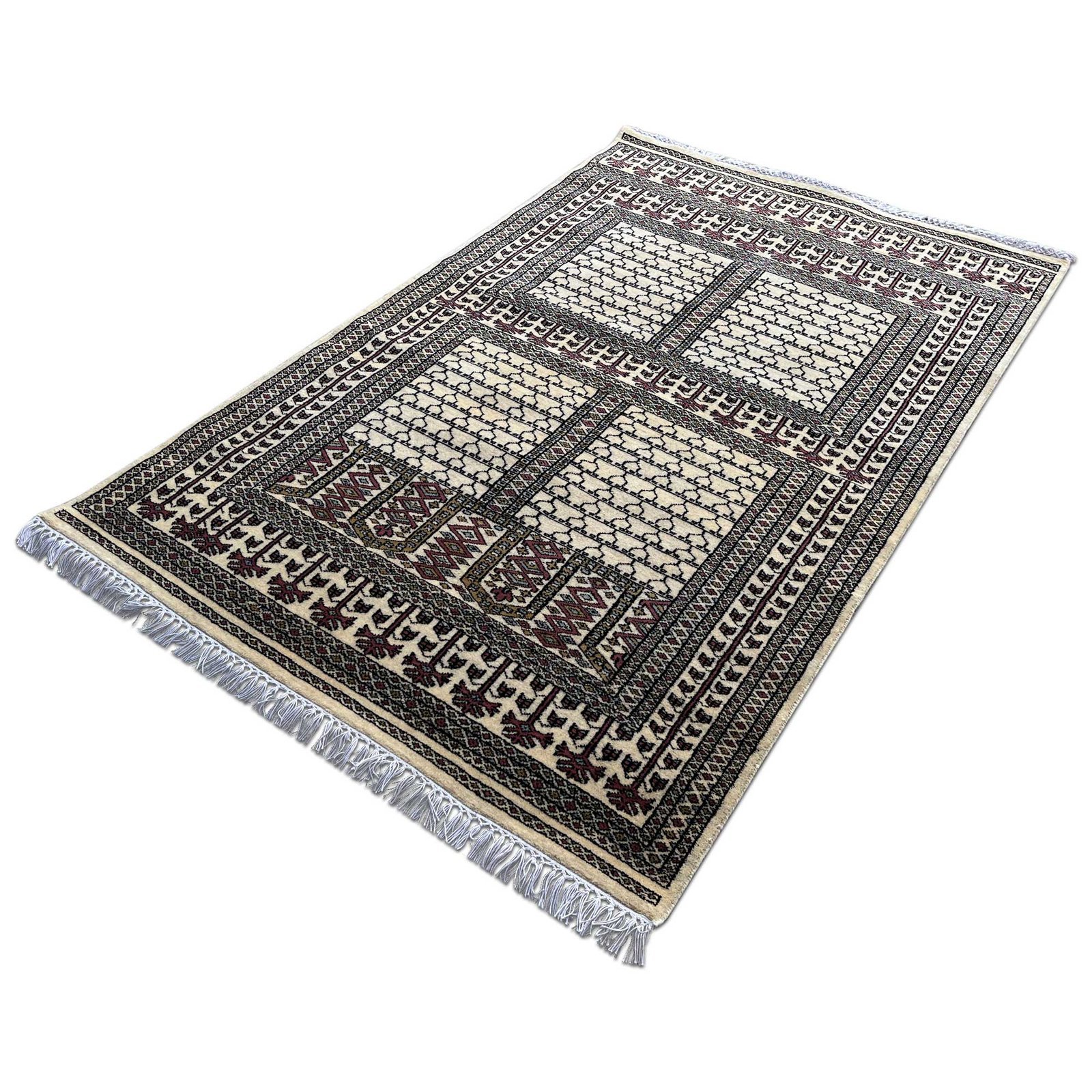 4x6 Feet White Hand Knotted Wool Carpet Parda - Image 3