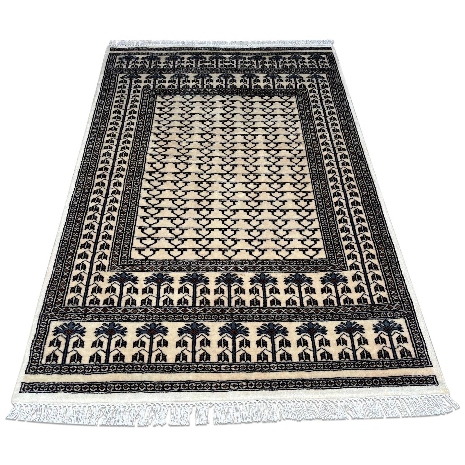 5x7 ft Hand Knotted Wool Carpet White Parda - Image 2