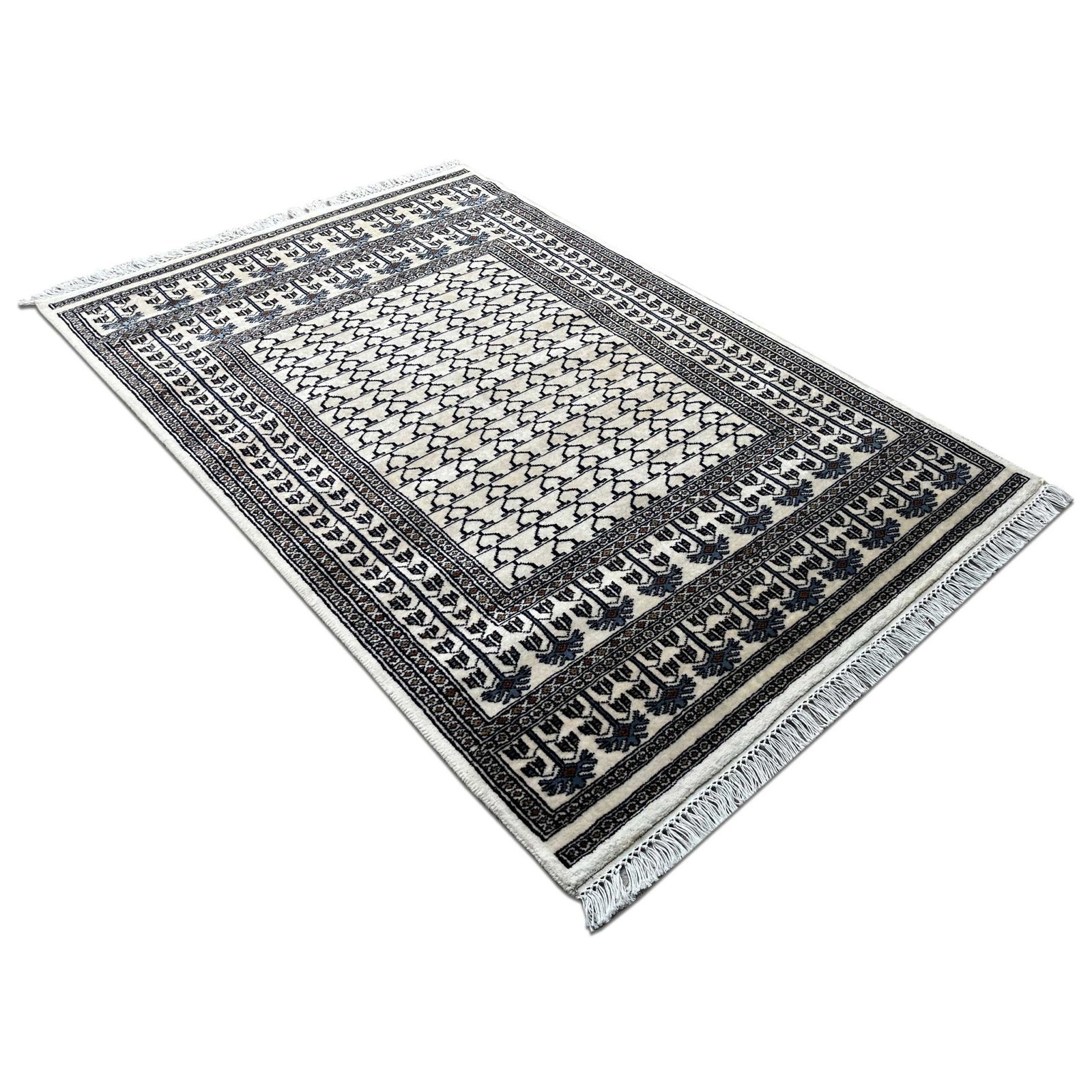 5x7 ft Hand Knotted Wool Carpet White Parda - Image 5