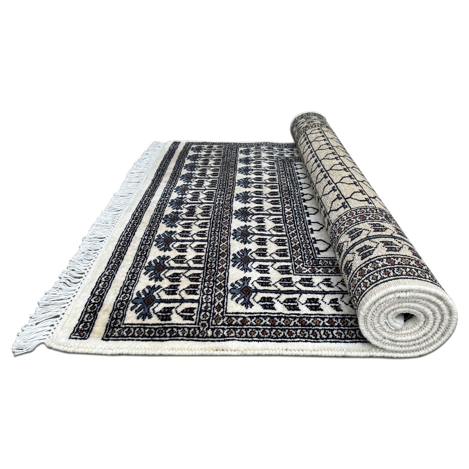 5x7 ft Hand Knotted Wool Carpet White Parda - Image 4