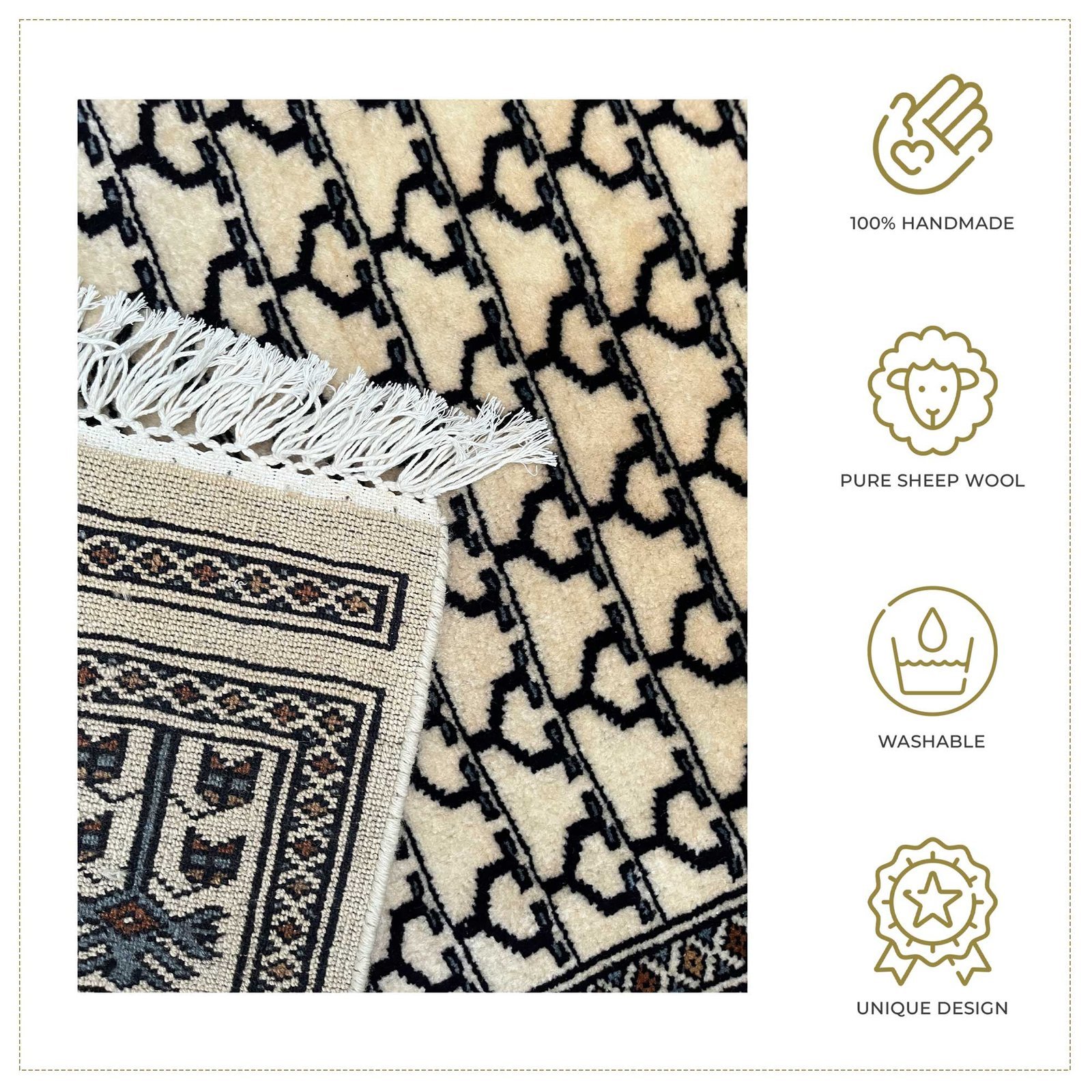 5x7 ft Hand Knotted Wool Carpet White Parda - Image 3