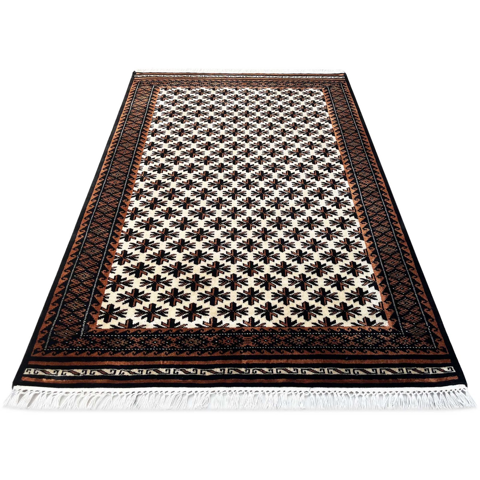 4x6 ft Hand Knotted Woolen Carpet Patta White - Image 6