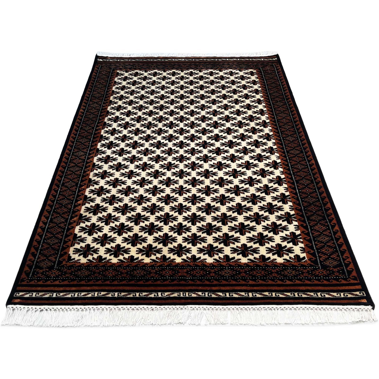 4x6 ft Hand Knotted Woolen Carpet Patta White - Image 5
