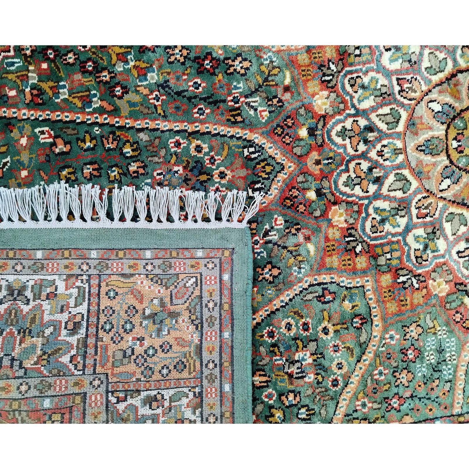 4x6 Feet Hand Knotted Blue Persian Bamboo Silk Carpet - Image 4