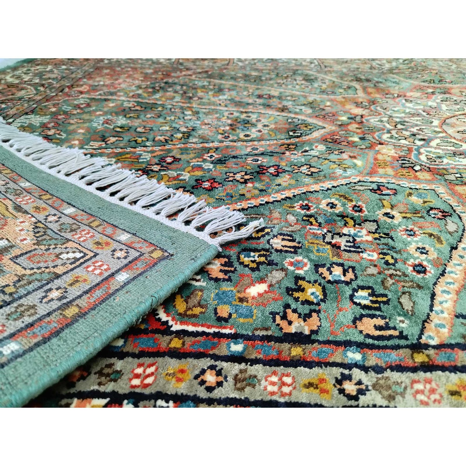 4x6 Feet Hand Knotted Blue Persian Bamboo Silk Carpet - Image 3