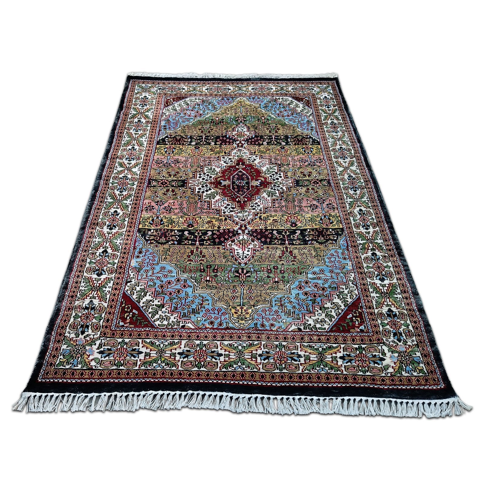4x6 feet Hand Knotted Bamboo Silk Carpet Traditional Floral Shiny - Image 2