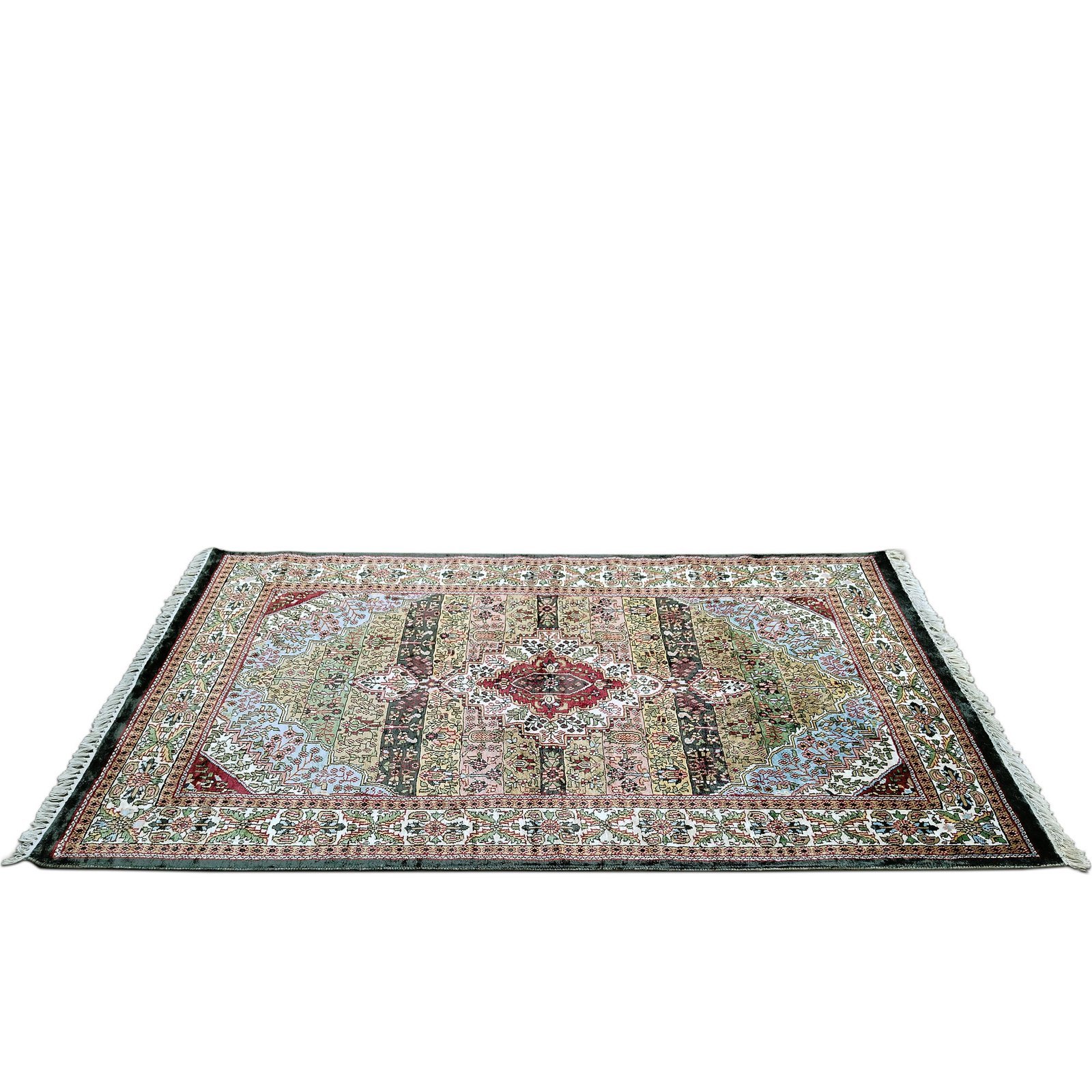 4x6 feet Hand Knotted Bamboo Silk Carpet Traditional Floral Shiny - Image 3