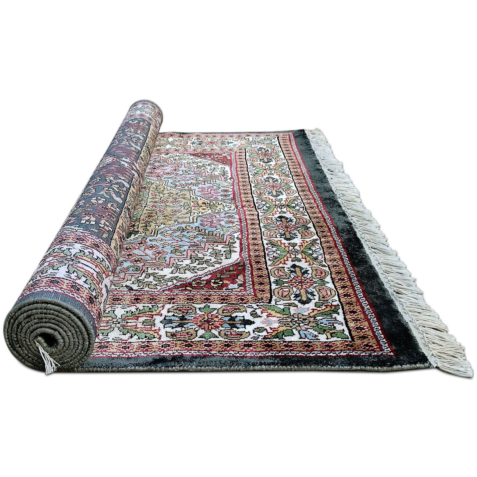 4x6 feet Hand Knotted Bamboo Silk Carpet Traditional Floral Shiny - Image 6