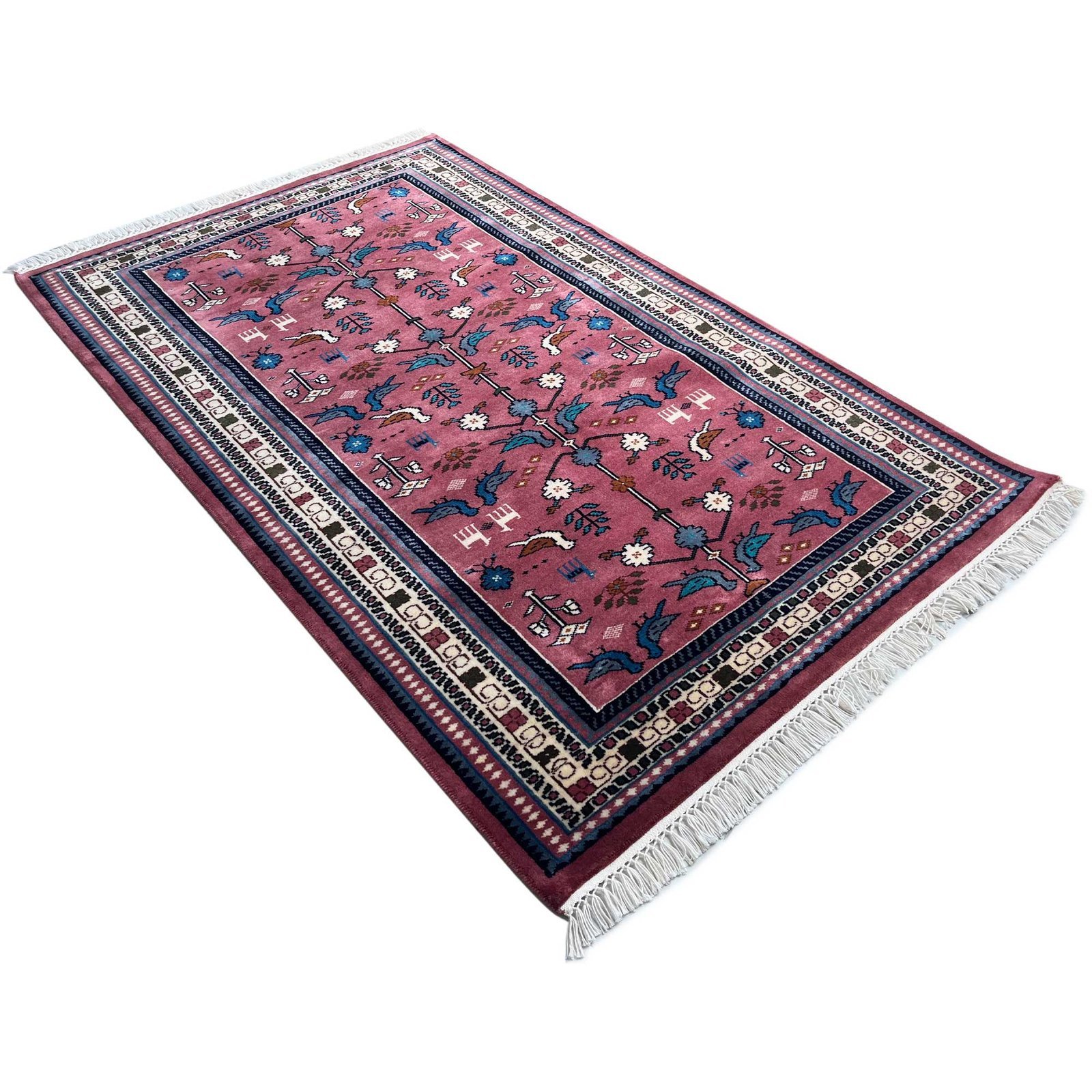 4x6 ft Hand Knotted Woolen Carpet Pigeon Peach - Image 7