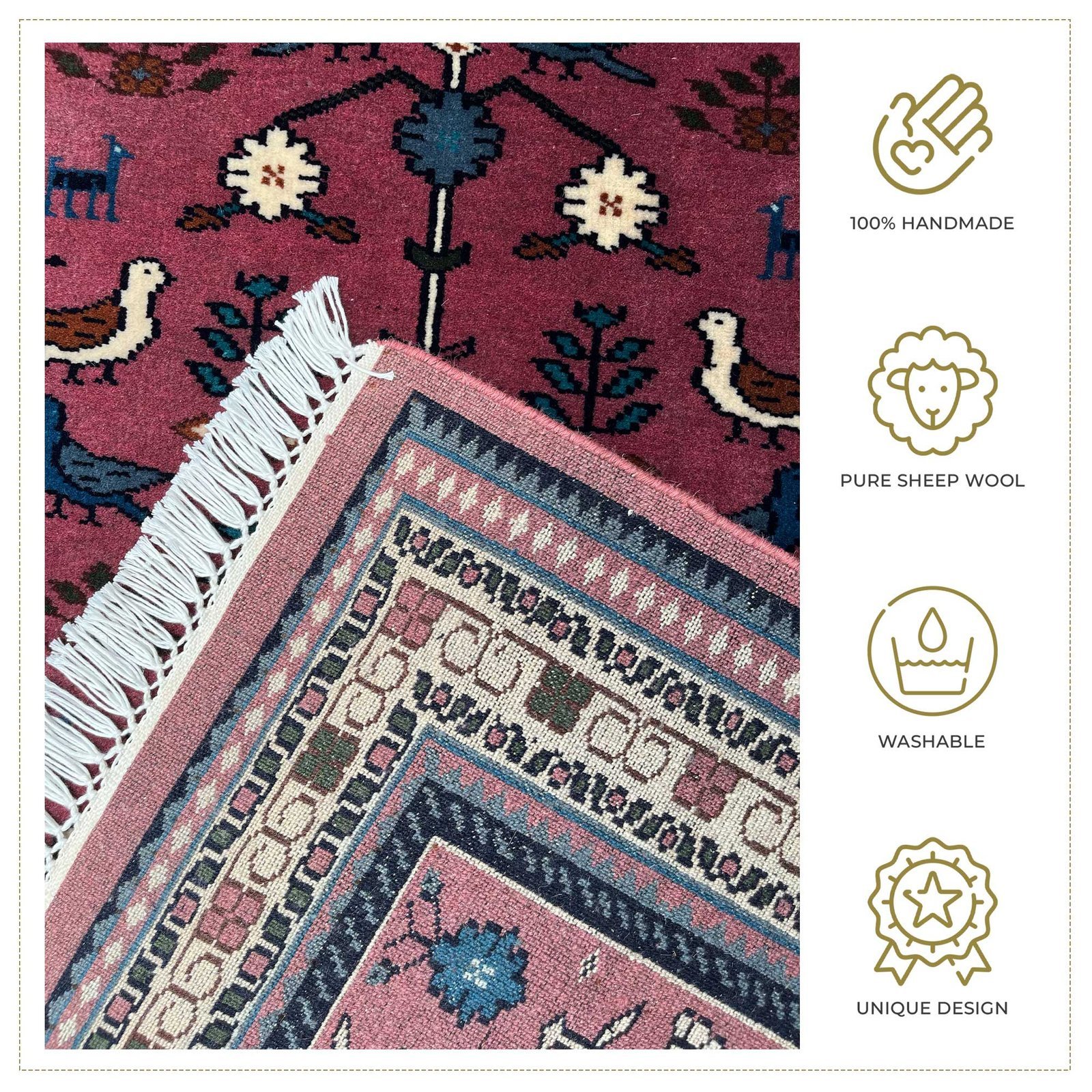 4x6 ft Hand Knotted Woolen Carpet Pigeon Peach - Image 5