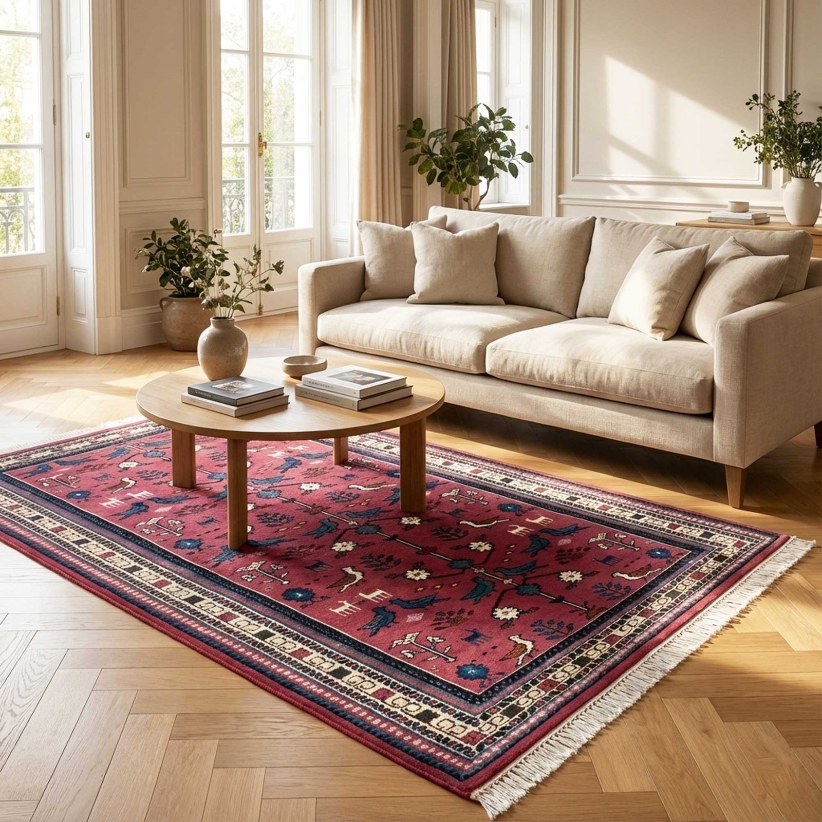 4x6 ft Hand Knotted Woolen Carpet Pigeon Peach - Image 3