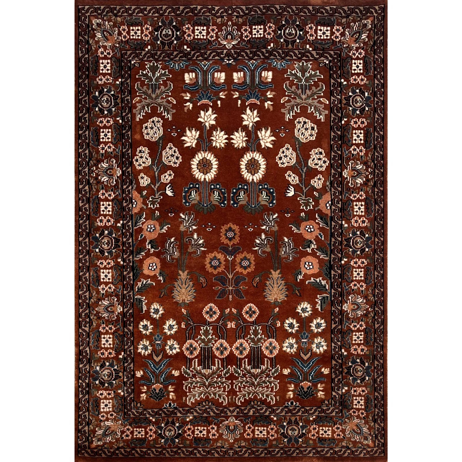 4x6 ft Hand Knotted Copper Floral Woolen Carpet