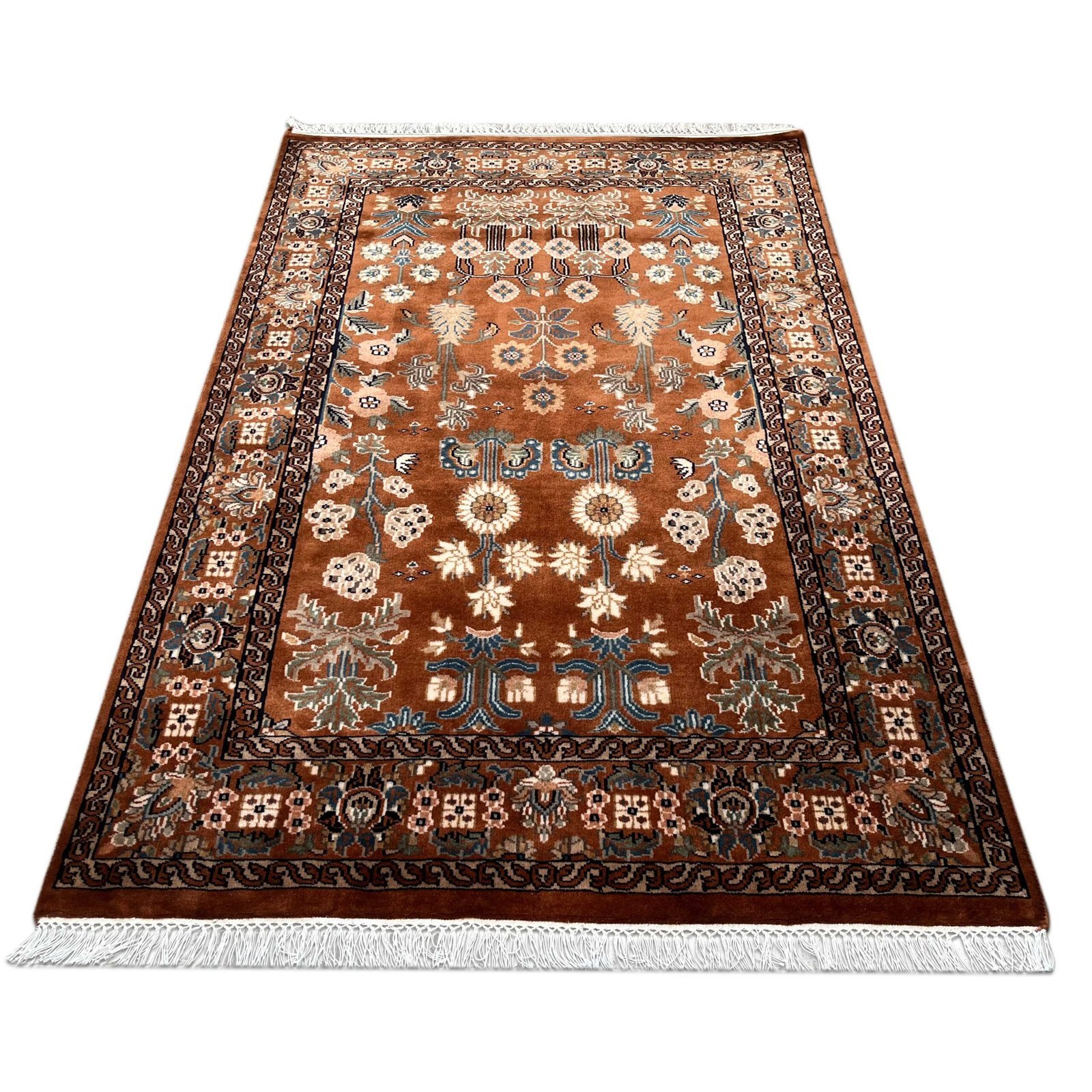 4x6 ft Hand Knotted Copper Floral Woolen Carpet - Image 8