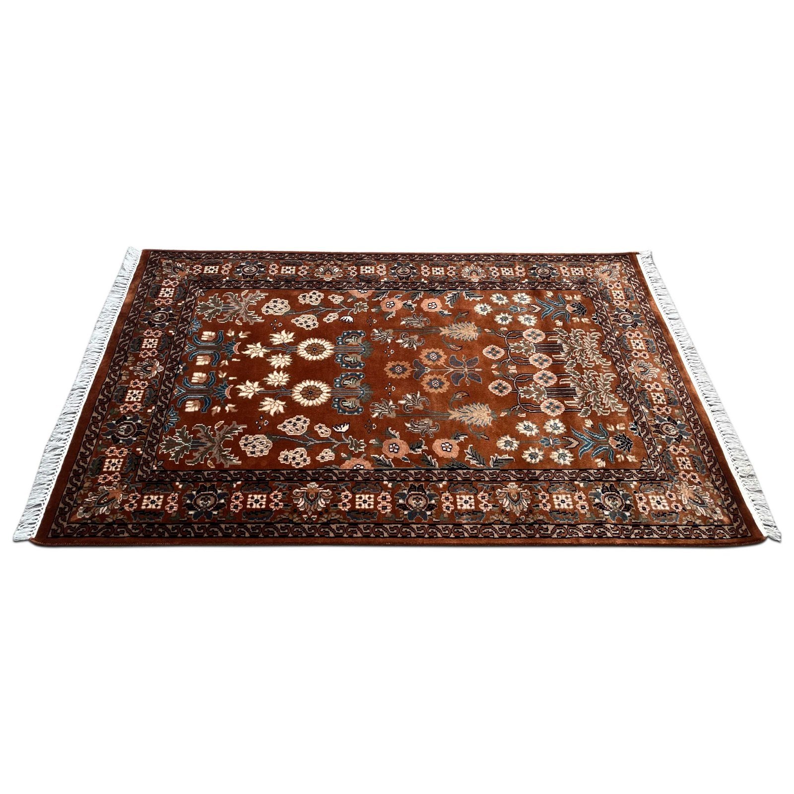 4x6 ft Hand Knotted Copper Floral Woolen Carpet - Image 7