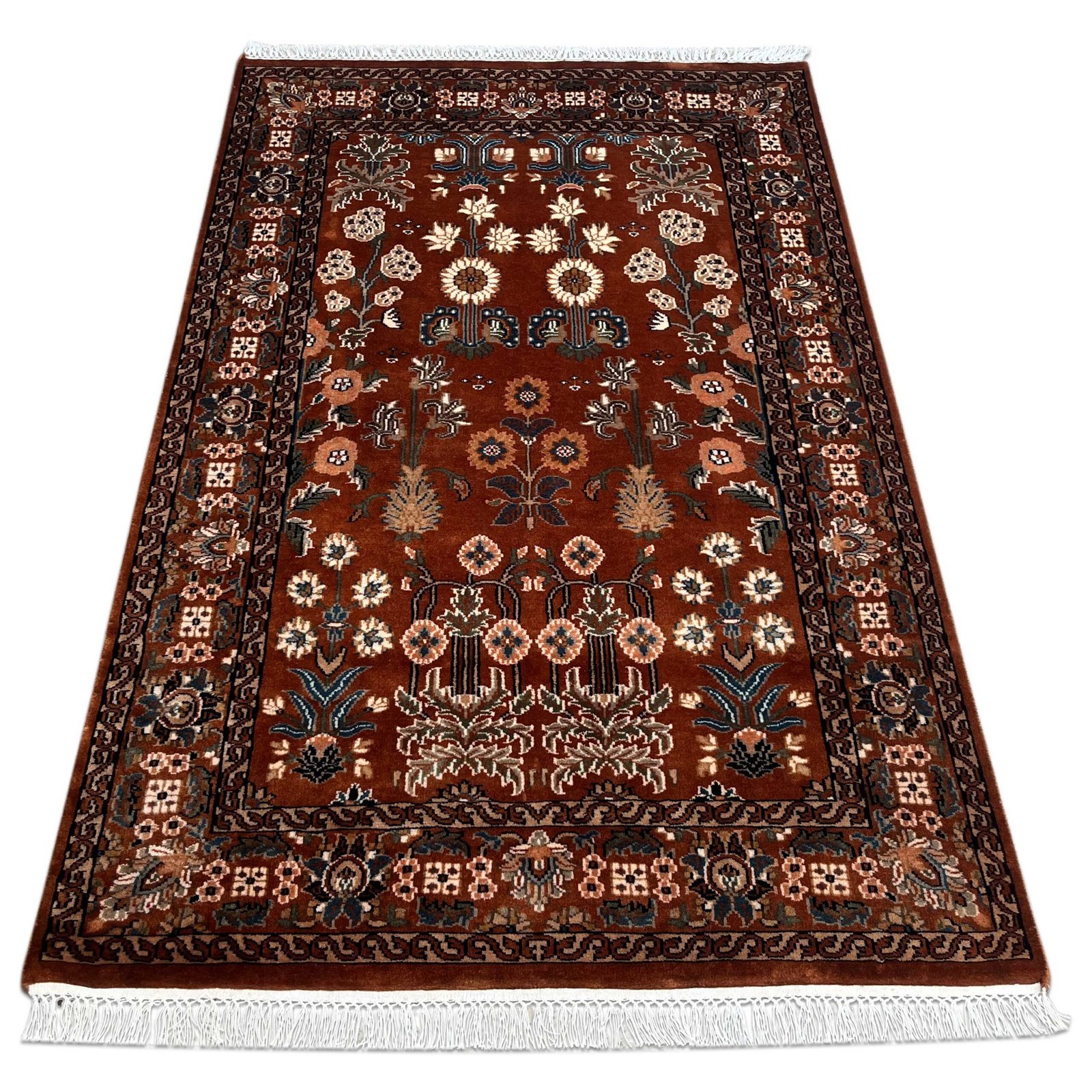 4x6 ft Hand Knotted Copper Floral Woolen Carpet - Image 6