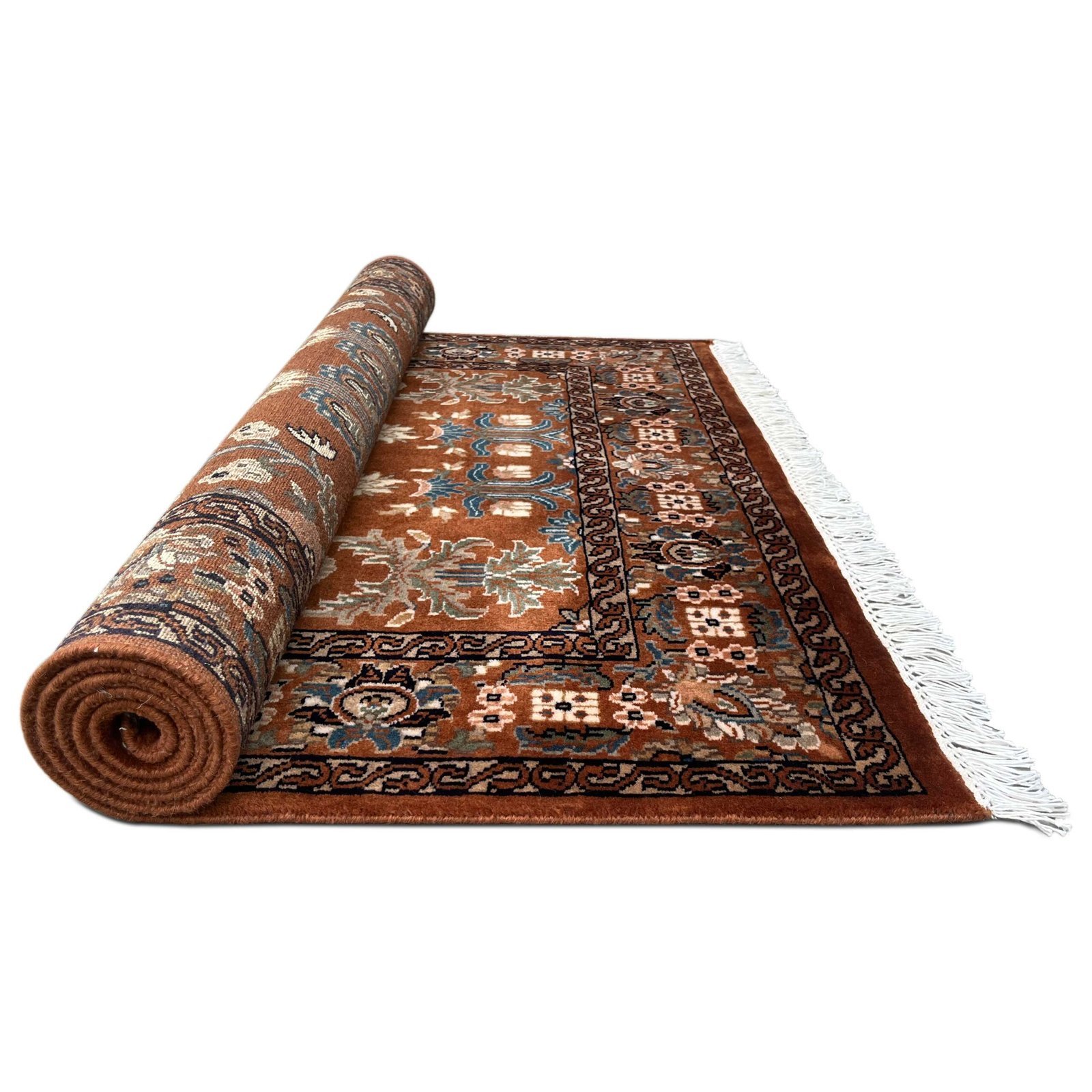 4x6 ft Hand Knotted Copper Floral Woolen Carpet - Image 4