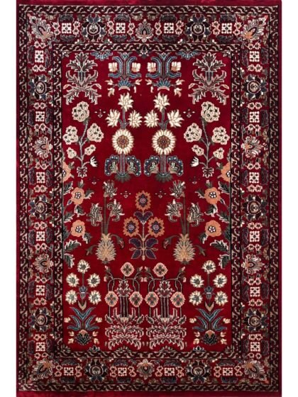 4x6 ft Hand Knotted Wool Carpet Floral Red