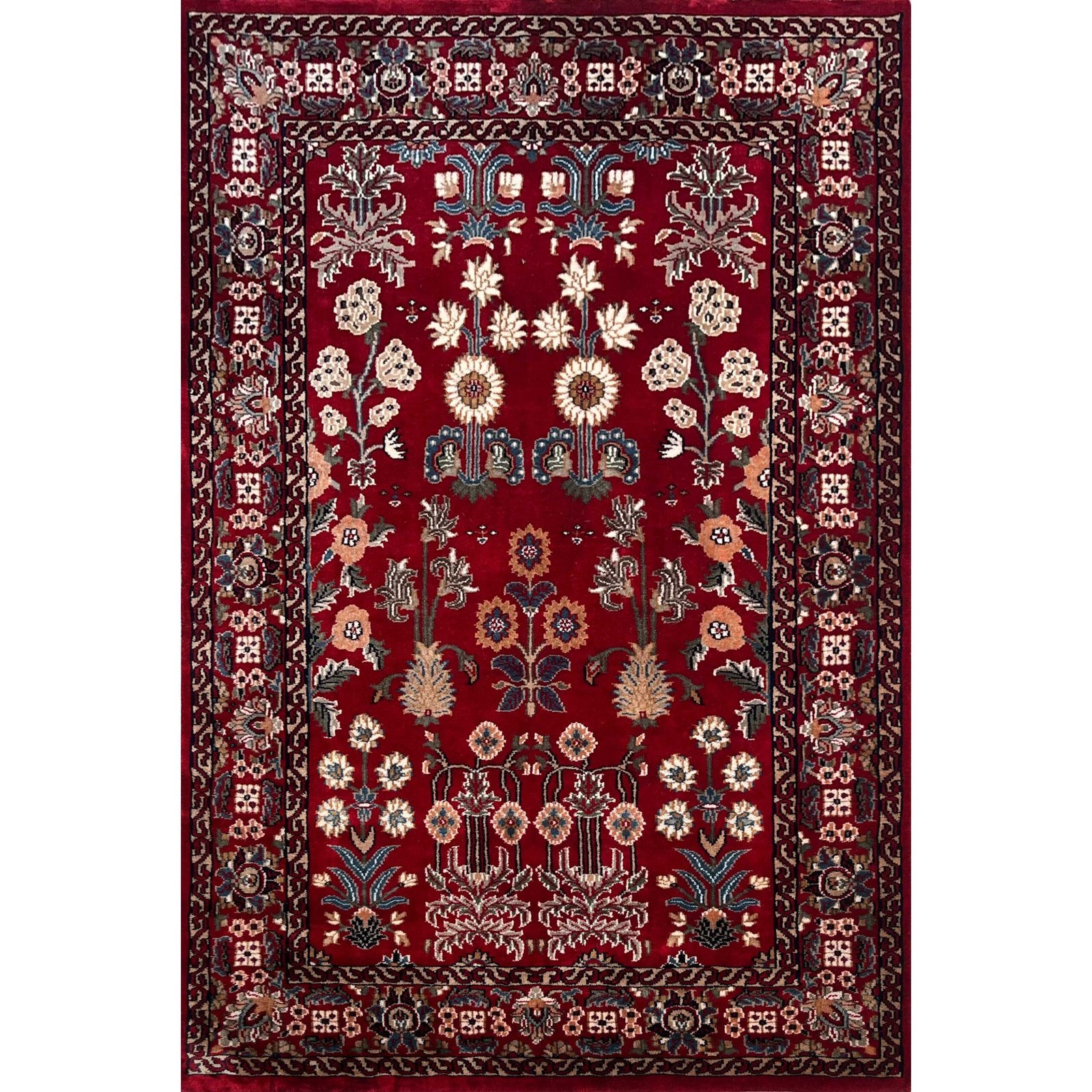 4x6 ft Hand Knotted Wool Carpet Floral Red
