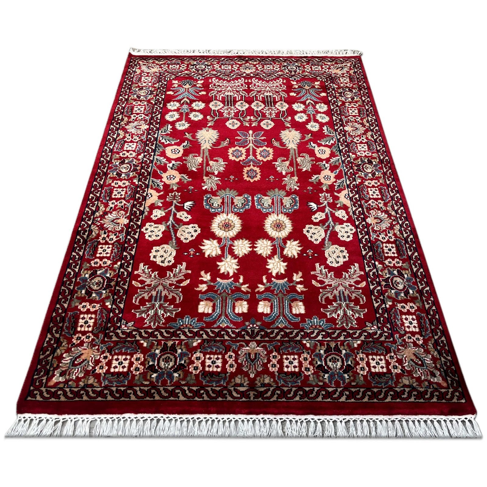 4x6 ft Hand Knotted Wool Carpet Floral Red - Image 2