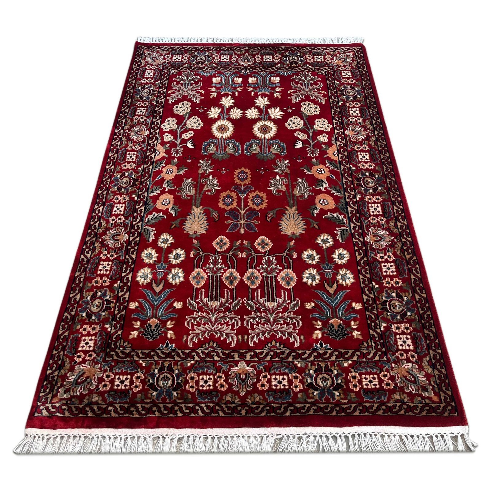 4x6 ft Hand Knotted Wool Carpet Floral Red - Image 7