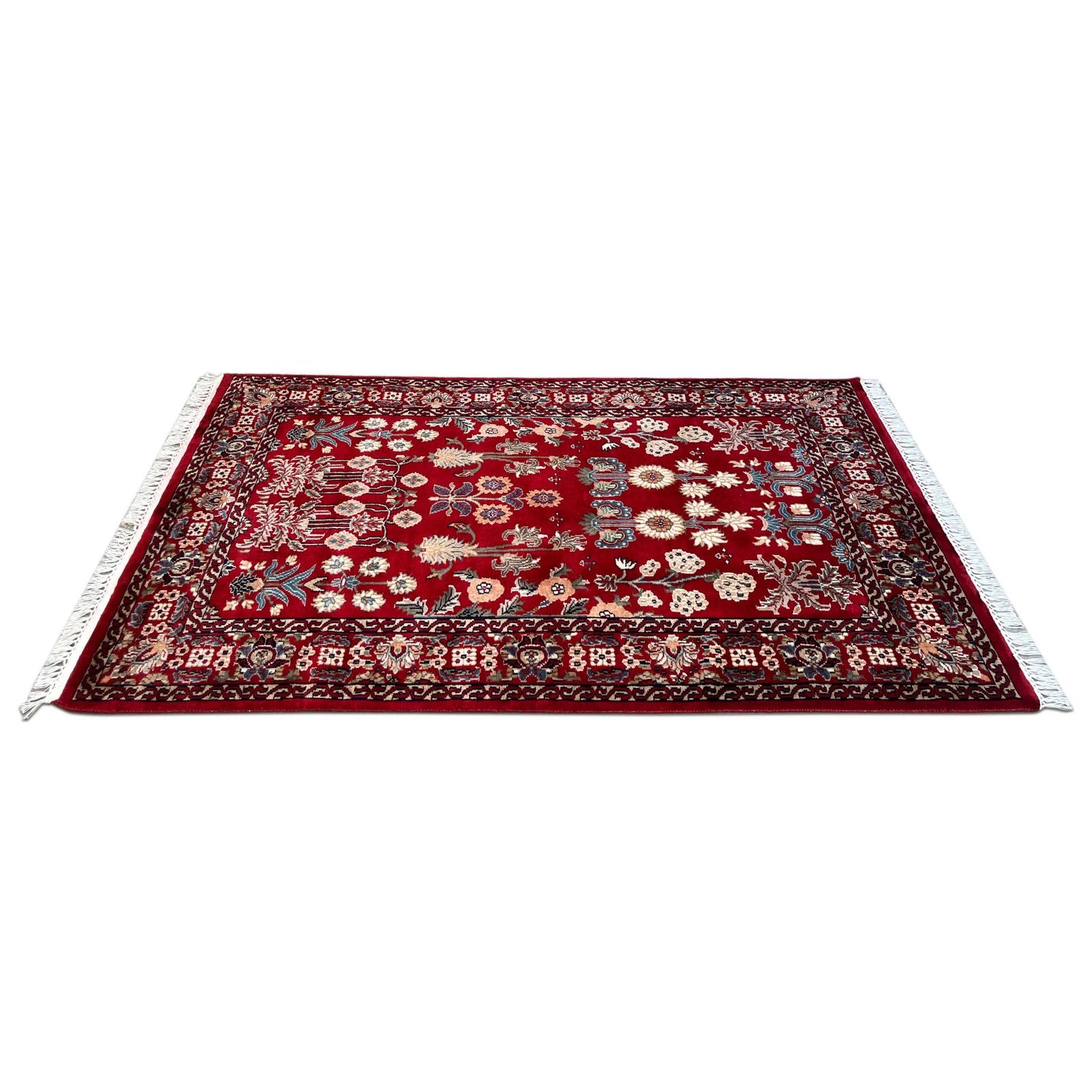 4x6 ft Hand Knotted Wool Carpet Floral Red - Image 6