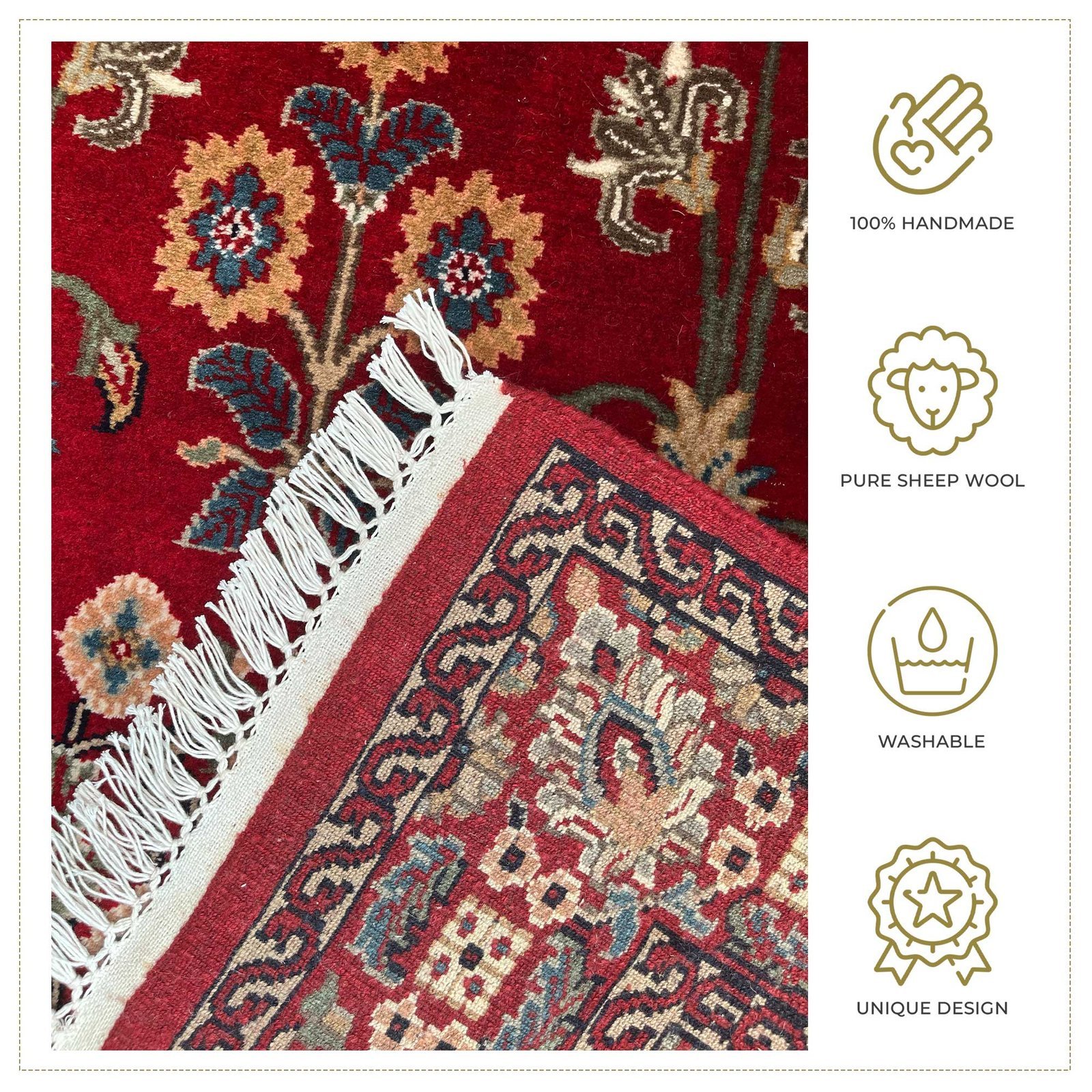 4x6 ft Hand Knotted Wool Carpet Floral Red - Image 5