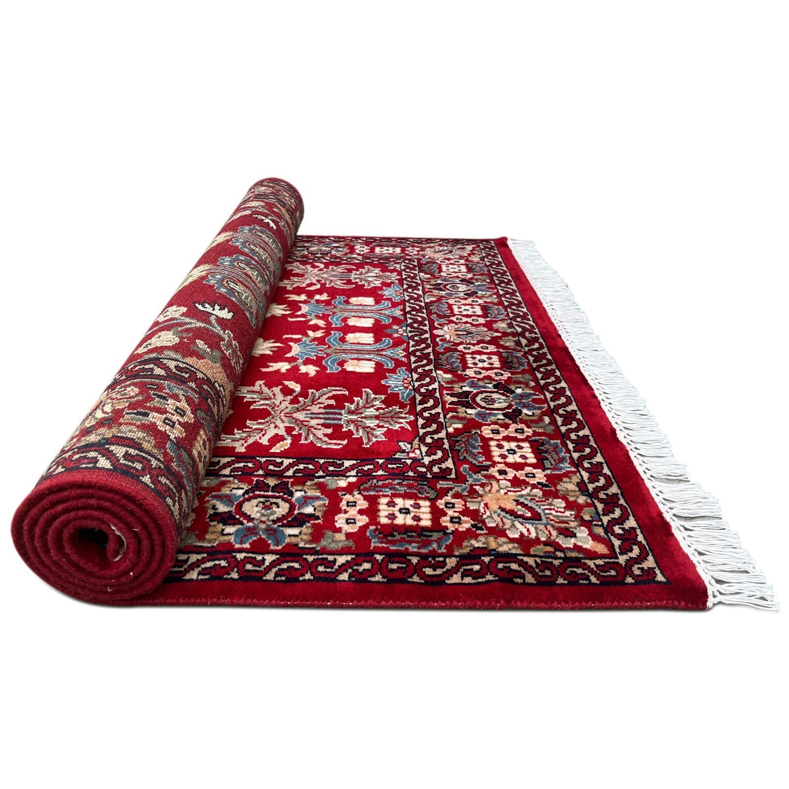 4x6 ft Hand Knotted Wool Carpet Floral Red - Image 4