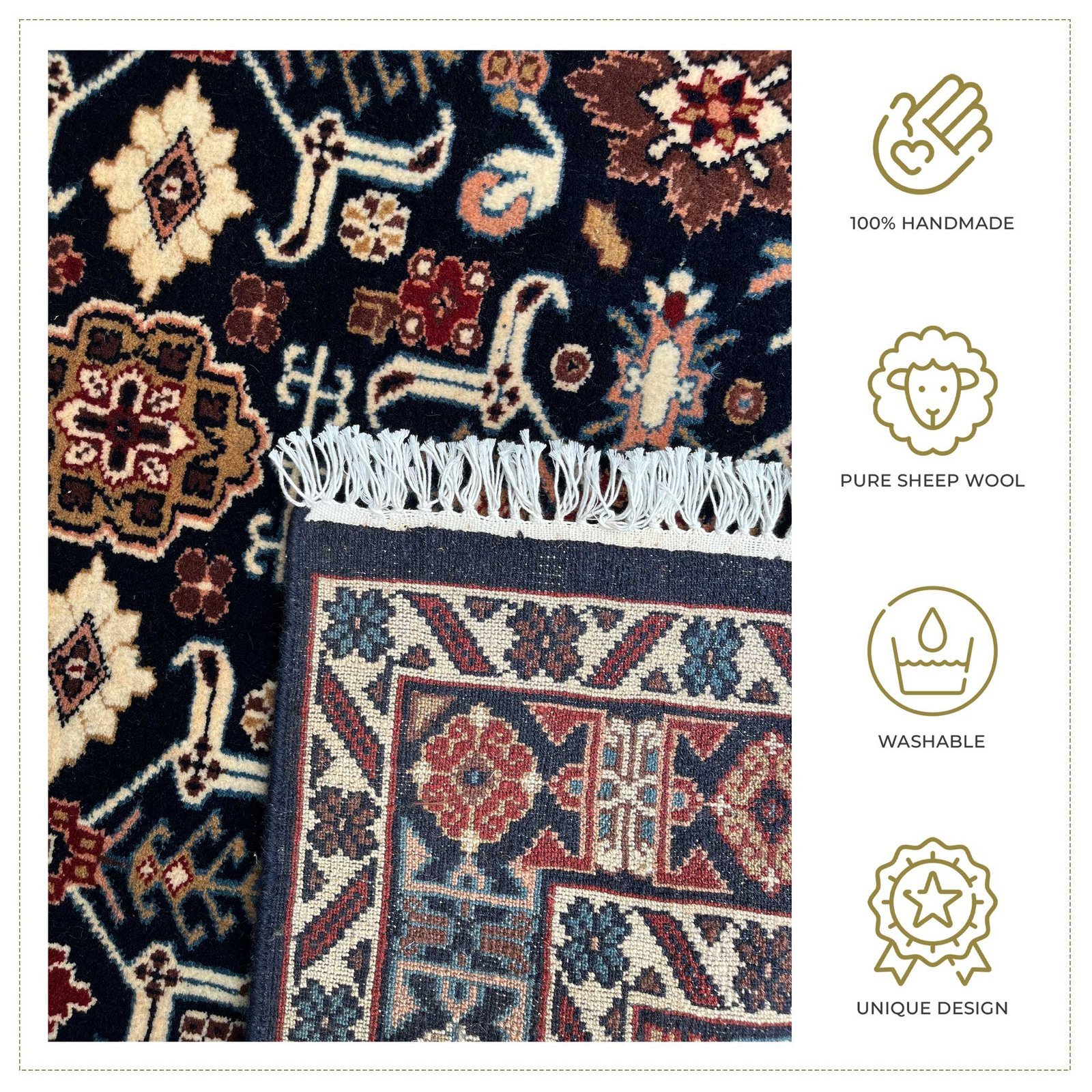 4x6 ft Hand Knotted Wool Carpet Black Rooz - Image 4