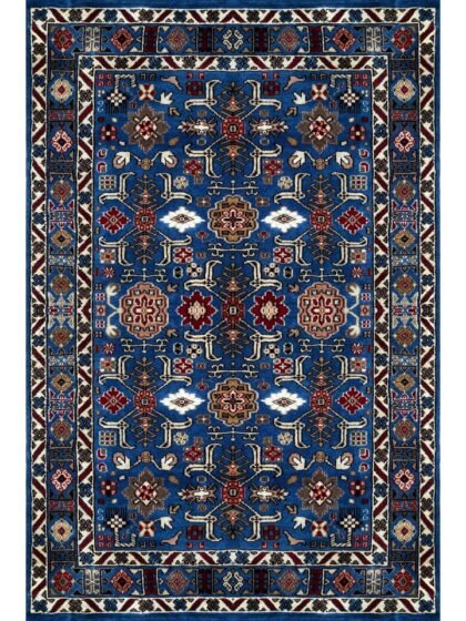 4x6 ft Hand Knotted Woolen Carpet Blue Floral