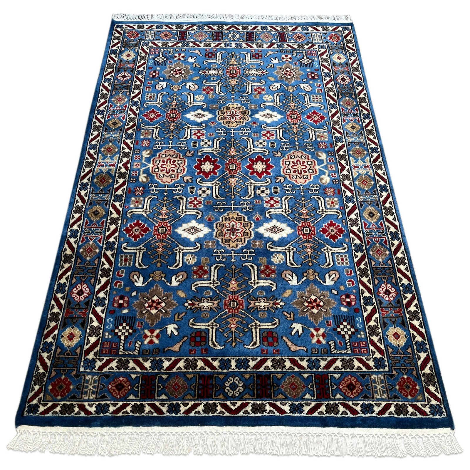 4x6 ft Hand Knotted Woolen Carpet Blue Floral - Image 7