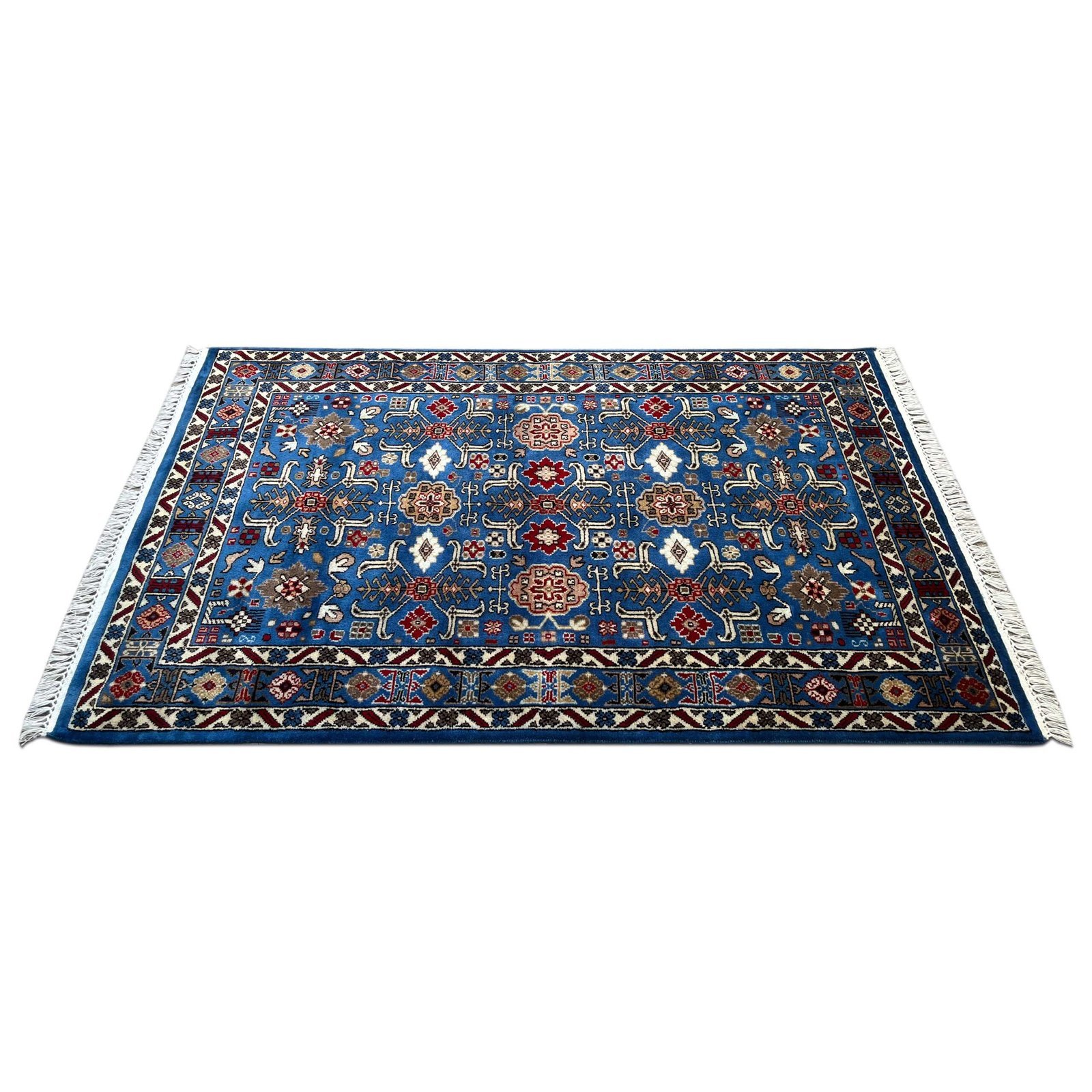 4x6 ft Hand Knotted Woolen Carpet Blue Floral - Image 6