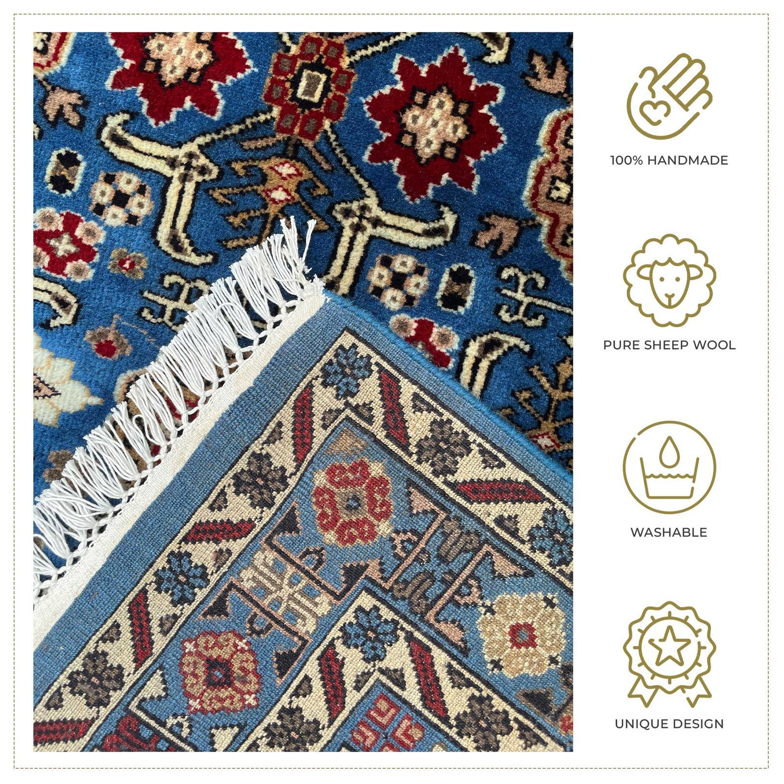 4x6 ft Hand Knotted Woolen Carpet Blue Floral - Image 5