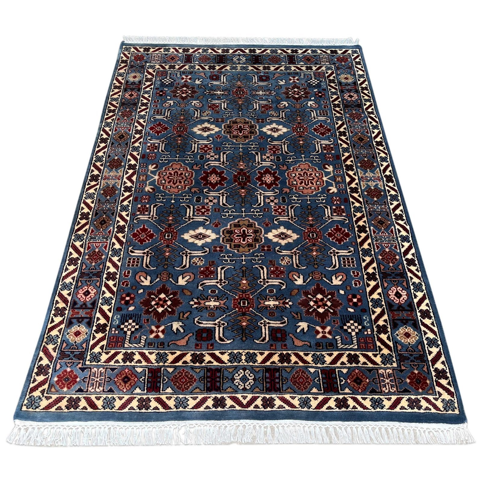 4x6 ft Hand Knotted Woolen Carpet Gray Floral - Image 2