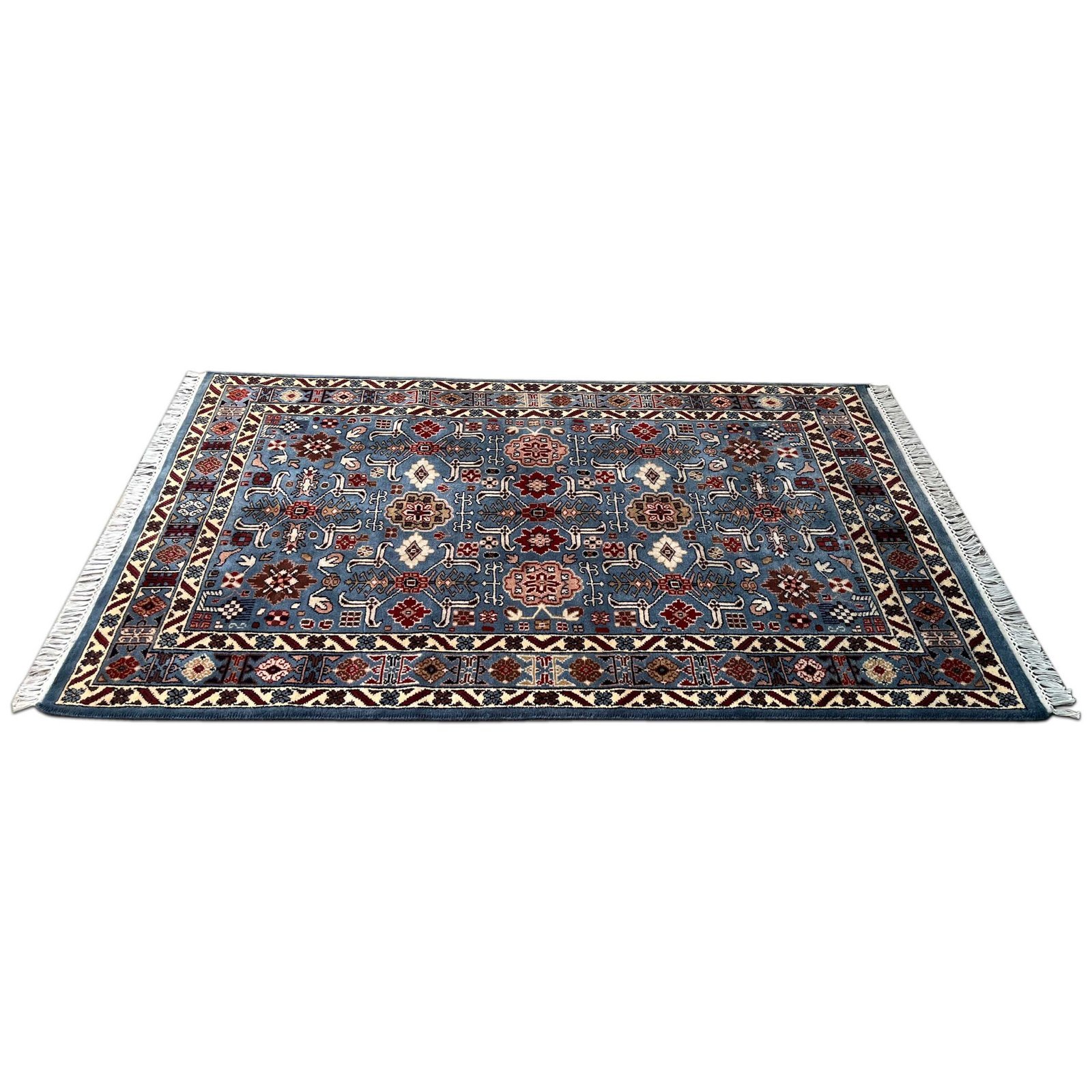 4x6 ft Hand Knotted Woolen Carpet Gray Floral - Image 6