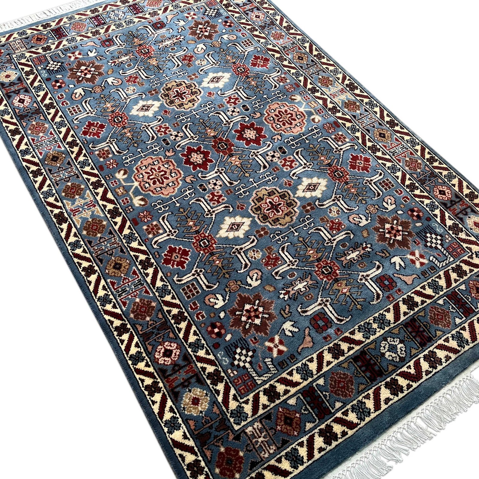 4x6 ft Hand Knotted Woolen Carpet Gray Floral - Image 5