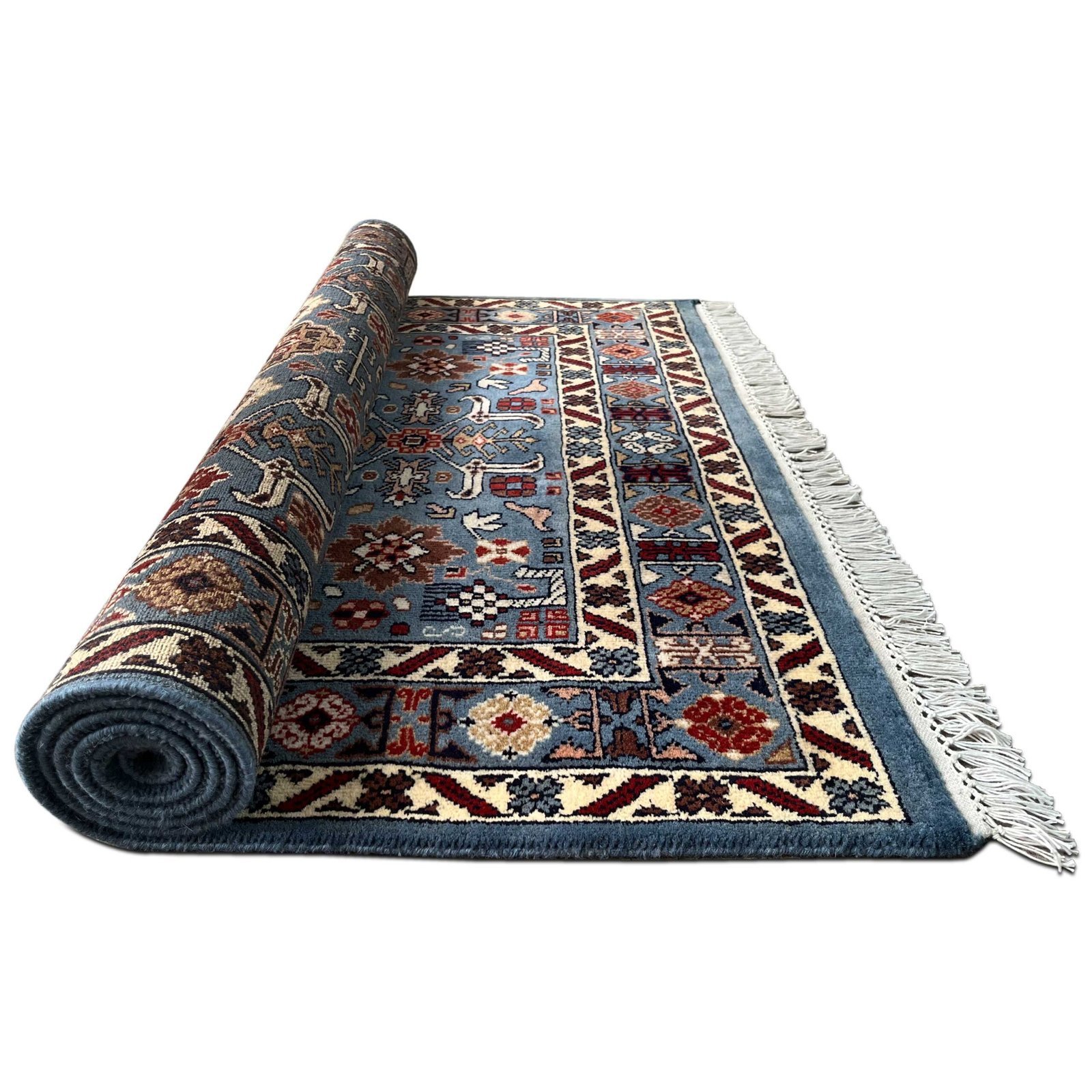 4x6 ft Hand Knotted Woolen Carpet Gray Floral - Image 3