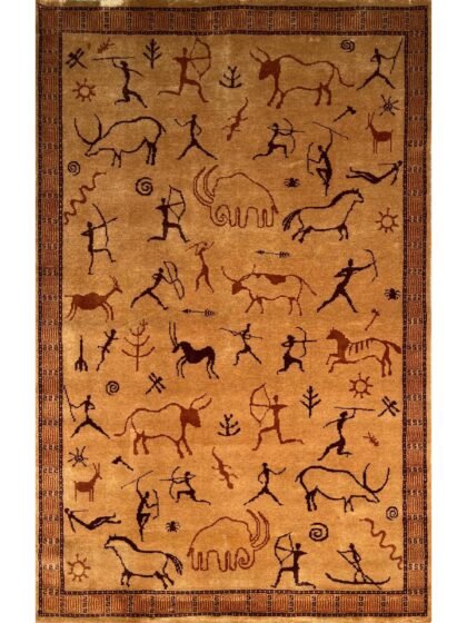 4x6 ft Hand Knotted Wool Carpet Camel Trib-Hunt